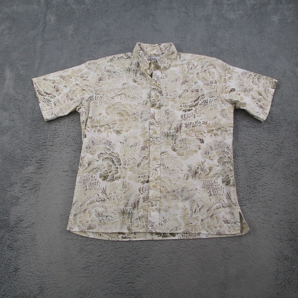 Reyn Spooner Mens Large Hawaiian Shirt Coral Shell Print Button Down Reverse